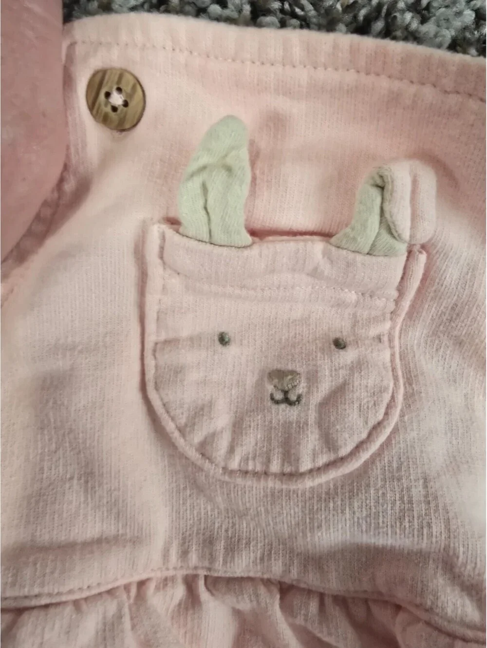 Carters Baby Girls Sz 12M Light Pink Bunny Rabbit Jumper Dress Easter